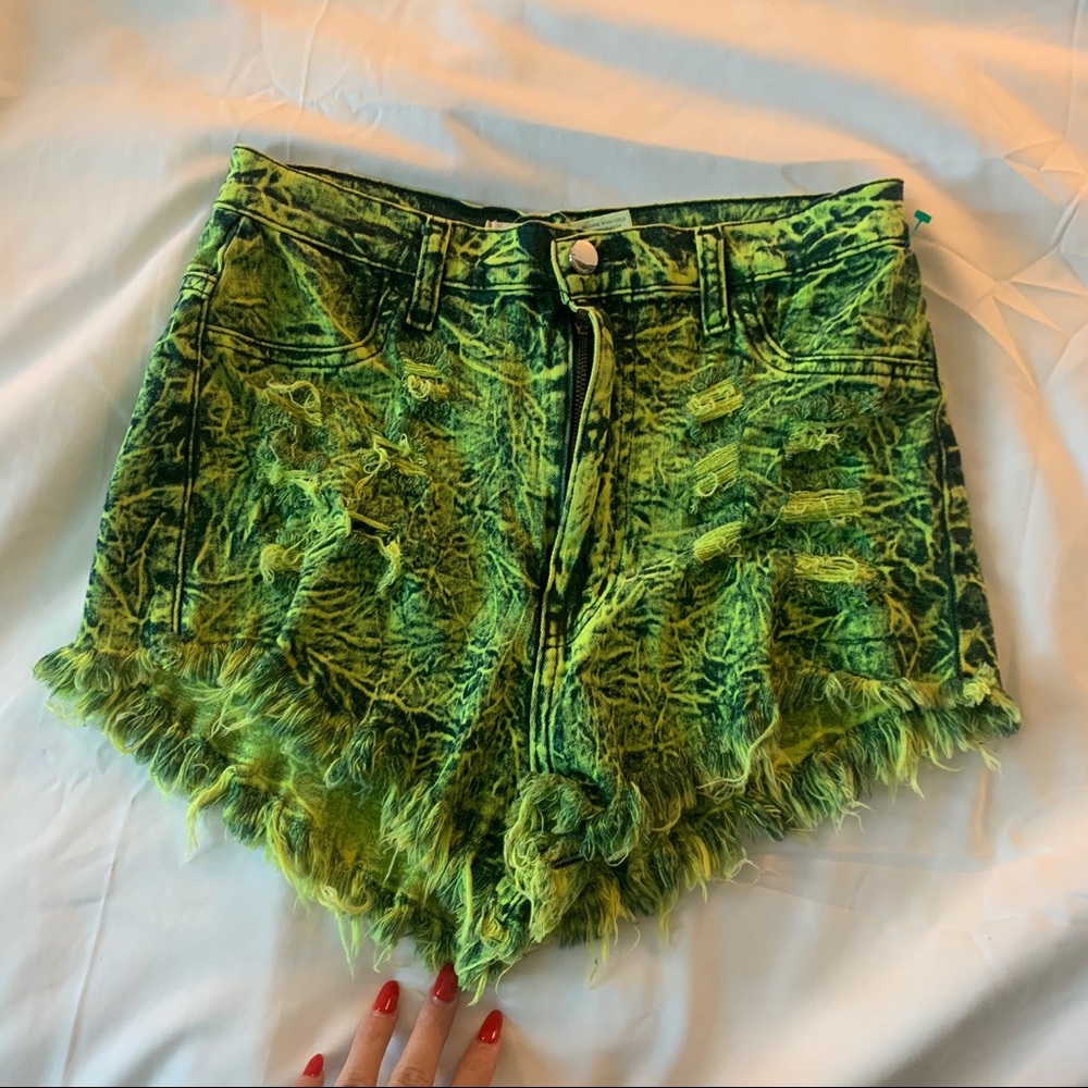 Green distressed high waisted daisy dukes